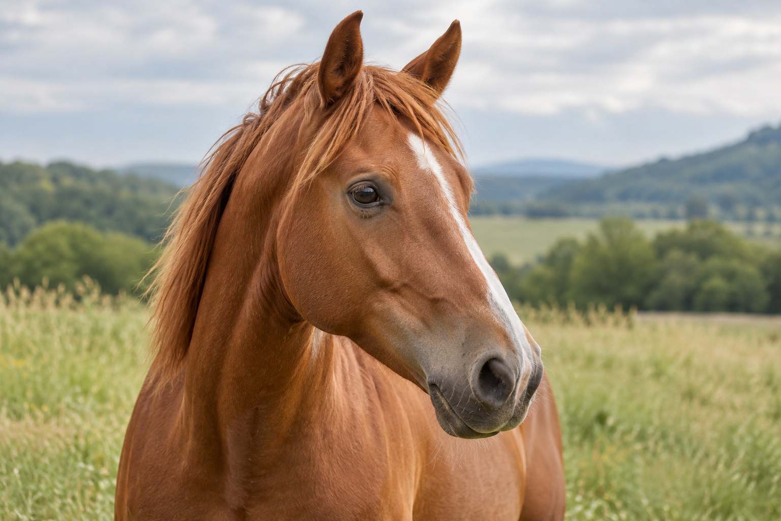 Pferd am Rand einer Wiese